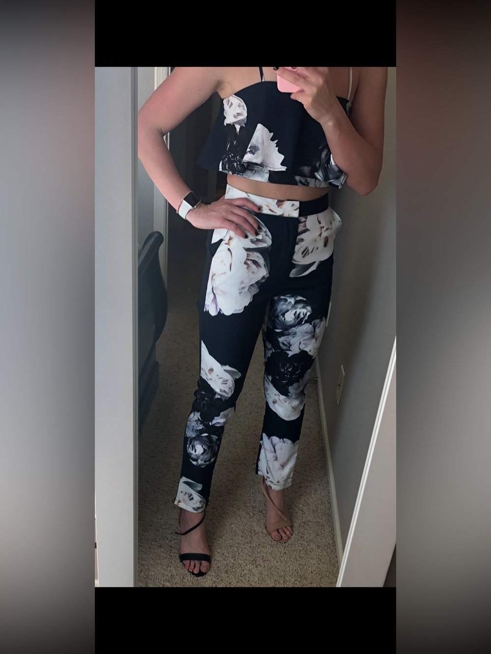 Lulu Floral Print Two Piece Set Navy Blue